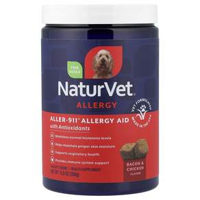 검증이된브랜드 NaturVet (네이처벳) Aller-911® 알레르기 보조 + 항산화 강아지용 베이컨 & 치킨 소프트츄 180정 396g(13.9oz) 다아시잖아요