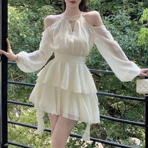 아이엠몽 여성 쉬폰 홀터 플레어 미니 원피스