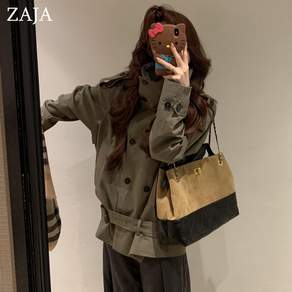 ZAJA 여성 가을 트렌치코트 스탠드카라 루즈핏 출근룩 아우터
