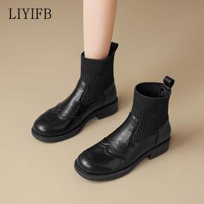 LIYIFB 캐주얼 여성 니트 삭스 앵클부츠 3.5cm 여성 첼시부츠