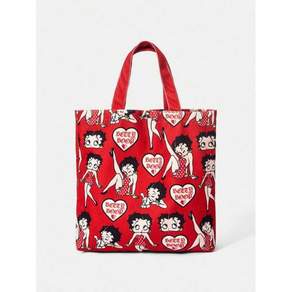 Betty Boop x 1팩 레드 러브레터 레드 립 디자인 패턴 대용량 프린트 코듀로이 토트백.