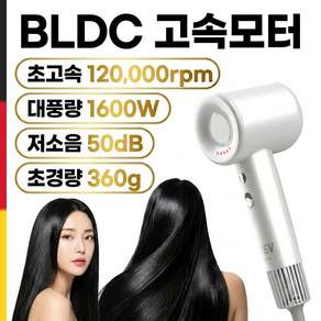 독일 헤어드라이기 고속 BLDC 드라이어 항공모터 대풍량 저소음 고출력 헤어드라이어 가정용 미용실 전문가용, 펄화이트, VV-8119HRLP