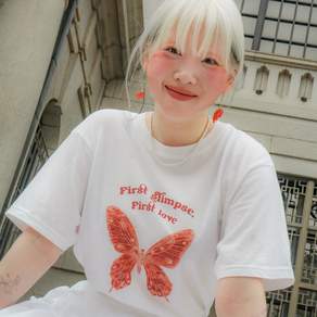미미몽드(Mimi Monde) Butterfly slogan T-shirt(White)