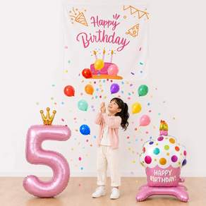 이벤트홀릭 서프라이즈 드롭 생일 현수막 세트 숫자풍선 컨페티 파티용품
