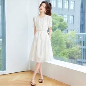 WIHOLL 여성 여름 원피스 반팔 슬림핏 허리라인 데일리룩