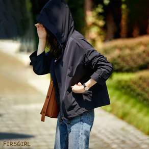 FIRSGIRL 여성 봄 가을 간절기 후드 바람막이 숏 자켓 데일리 지퍼 아우터