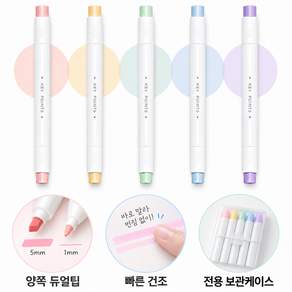 와일드몬스터 부드러운 저채도 파스텔 형광펜 양방향 듀얼 5색 세트 다꾸펜