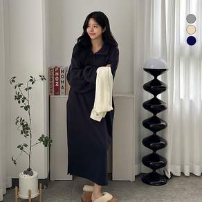 디테일웨어 여성 기모 카라넥 긴팔 원피스 빅사이즈 임부복 밑단트임 편한원피스 도톰한 겨울 포켓 롱원피스
