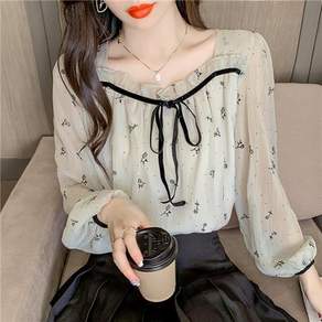 COSYEVNO 여성 블라우스 가을 라운드 부드럽고 편안한 통근 긴팔 상의 XA-10