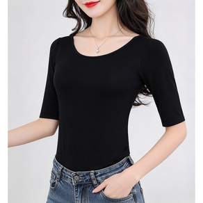 여성 슬림핏 유넥 5부 7부 반팔 티셔츠 T-023