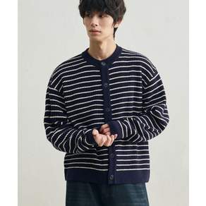 로템버 ROTEMBER 로우 스트라이프 크롭 니트 가디건 네이비