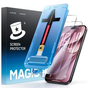 MAGIC JOHN 매직존 고화질 액정보호필름 핸드폰 강화유리 고선명 고투명 지문방지 먼지자동제거 풀커버+부착키트 2매입