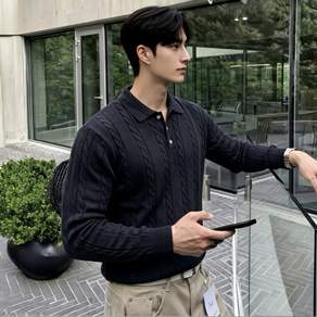 스타일닥터 남성용 긴팔 니트 오버핏 긴팔 니트 어깨넓어보이는 패션 꽈배기니트