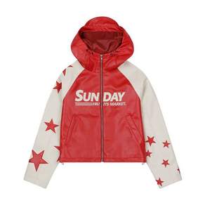 SUNDAY FRUIT MARKET W) STAR FAUX LEATHER JACKET RED