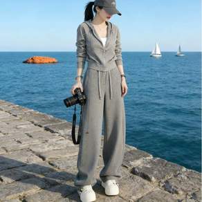 style dr 심플 후드집업 트레이닝세트 와이드팬츠 루즈핏 여성 운동복