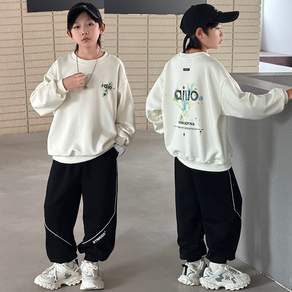 비비키드 남아 봄 가을 상하복 주니어 상하세트 초중생 영문 레터링 페인팅 맨투맨 긴팔티 초등생 긴바지 세트 (2699)