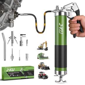 J-KU 14온스 그립 그리스 건 키트 8000 PSI 중장비용 공기 빼기 밸브가 있어 쉽게 프라이밍할 수 있는 고압 그리스 건 호스와 자동차 해양 트랙터용 6개의 노즐