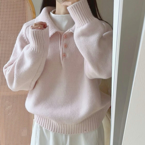 KDNC 여성 데일리 베이직 반오픈 카라 긴팔 니트