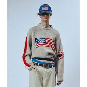 SUNDAY FRUIT MARKET SUNDAY FLAG KNIT SWEATER BEIGE