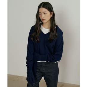 링서울 LINGSEOUL merino wool V-neck knit top-navy