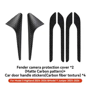 YZ 포 테슬라 모델 3 Y Highland Juniper 2025 사이드 카메라 렌즈 프로텍터 ABS 카메라 커버 블랙 파이버