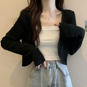 여름 썬가드 숏 가디건 아이스 쿨링 얇은 긴팔 여성용 오픈 스타일 캐미솔 외투 레이어드 피스 N-0039