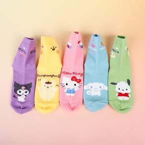 코지24 국산 정품 산리오 친구들 아동 양말 5켤레 쿠로미 시나모롤 포차코 폼폼푸린 헬로키티 키즈 여아 어린이 유아 초등 캐릭터 예쁜 중목 양말 어린이 조카 어린이 선물