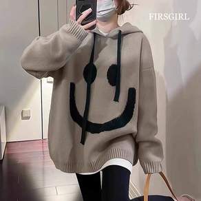 FIRSGIRL 여성 겨울 오버핏 데일리 니트 후드티