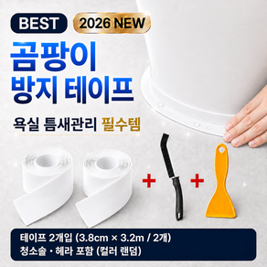 모란빛 곰팡이 방지 방수테이프 3.8cm x 3.2m 2개입 욕실 변기 싱크대 틈새 마감 청소솔 헤라 포함