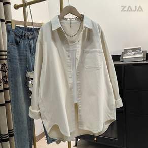 ZAJA 여성 봄가을 면 긴팔 루즈핏 셔츠