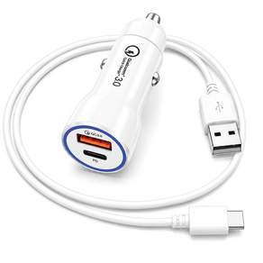 언박싱 베네치아 퀄컴 3.0 차량용 듀얼 2포트 USB 고속 충전기 + C타입 케이블 1.2m 세트