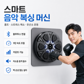 스마트 음악 복싱 머신 샌드백 타격기 벽손상 없는 무타공 설치 블루투스 연동 충격 흡수 저소음 설계 높낮이 조절 가능 홈트레이닝 복싱 샌드백 기계 머신 가정용 무타공 벽걸이 샌드백