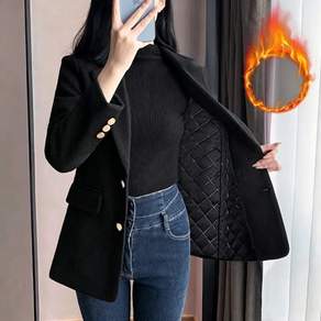 COSYEVNO 여성 모직 정장자켓 슬림핏 간략하다 겨울 안감패딩 숏 브이넥 코트