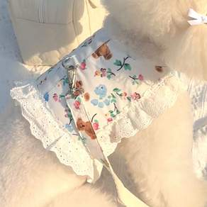 드루피 강아지 소형견 중형견 곰돌이 꽃무늬 하네스 밸크로 가슴리드줄 세트