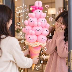 누렌 토끼 아이스크림 콘 풍선 DIY 세트 생일파티 포토존 장식
