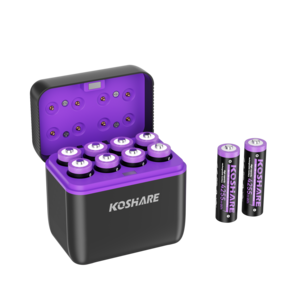 KOSHARE AA 1.5V 리튬 충전지 4255mWh 8P + 충전기 세트 장난감용 충전식 리튬이온 배터리