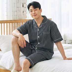 스트라이프 반팔 잠옷세트 남성 여성 카라 줄무늬 여름 잠옷 커플 파자마 홈웨어 상하의 세트