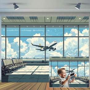 공항 비행기 사진 배경 출발 구역 내 라운지 터미널 창 보기 테마 생일 파티 장식 촬영 부스 스튜디오 소품 12X10피트