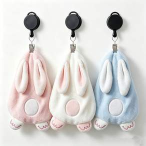 자동릴 핸드타월 걸이형 귀여운 토끼 동물 모양 주방 욕션 흡수 코랄플리스 수건 3색 세트