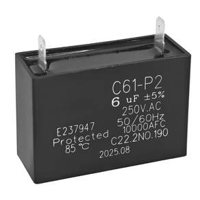 C61 P2 6μF 250VAC 모터 런 커패시터 50/60Hz 10 000 AFC C22.2 No.190 85°C