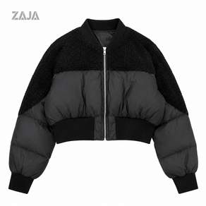 ZAJA 여성 겨울 숏패딩 점퍼 플리스 배색 하이넥 집업 캐주얼
