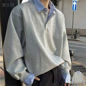 꽃소담 남자 오버핏 캐주얼 맨투맨 긴팔 카라넥 티셔츠