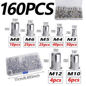 160개 알루미늄 리벳 너트 세트 법 리벳 너트 조합M8/M6/M5/M4/M3 가구 장식 자동차 해양 및 산업 응용 분야에 적합