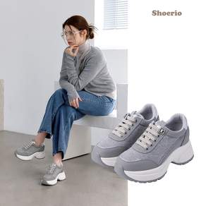 슈리오 여성 울 블랜디 패브릭 배색 볼륨 키높이 스니커즈 6cm
