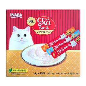 챠오츄르 대용량 90P 코스트코 고양이 츄르 간식 버라이어티 반려묘 차오추르 90P, 혼합맛(참치/가다랑어/닭가슴살), 14g, 90개