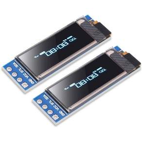 2개 0.91인치 OLED I2C 디스플레이 모듈 SSD1306 칩 푸른색 화면 128x32 해상도 3.3V~5V 호환 아두이노 라즈베리파이 IIC LED LCD 스크린