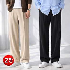 1+1 2장묶음 남자 세미와이드 슬랙스 밴딩 팬츠