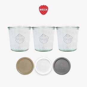 [WECK]몰드 742(580ml) 유리병 3개 + PE뚜껑 3개 세트