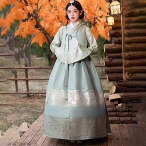 여성한복세트 상하복 한복 원피스 한국 전통 의상 적용 장면: 추석 가족 모임 사진 촬영 / 학원 졸업 사진 촬영 / 가무 공연 (고귀한 궁정 스타일 의상)