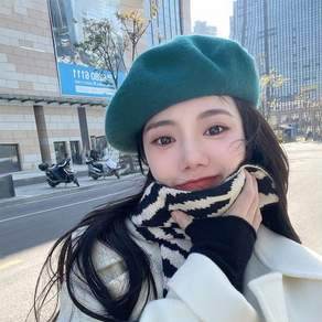 울 베레모 여 추동 소두 블루 화가 모자 잉글리쉬 빈티지 베레모자